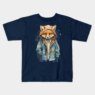 Fox watercolor wearing jacket Kids T-Shirt